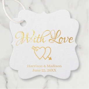 Custom gold script hearts Wedding gift  Favour Tags