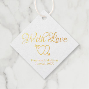 Custom gold script hearts Wedding gift  Favour Tags