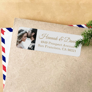 Custom Gold Script Photo Wedding Return Address