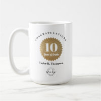 Custom Gold seal 10 years of Service Employe Award