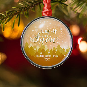 Custom Gold Snowy Forest Merry Christmas Metal Tree Decoration