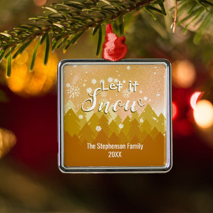 Custom Gold Snowy Forest Merry Christmas Metal Tree Decoration