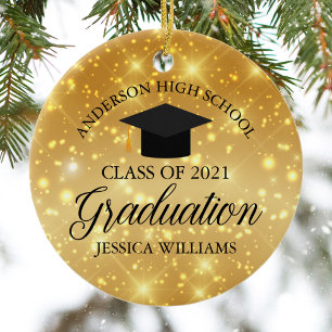 Custom Gold Sparkle Graduation Monogram Glam Ceramic Tree Decoration