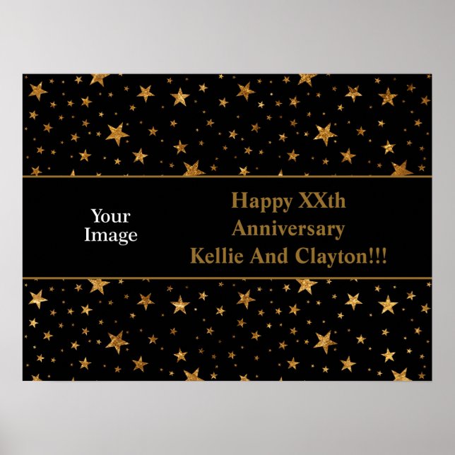 Custom Gold Stars With Message/Photo Anniversary Poster (Front)