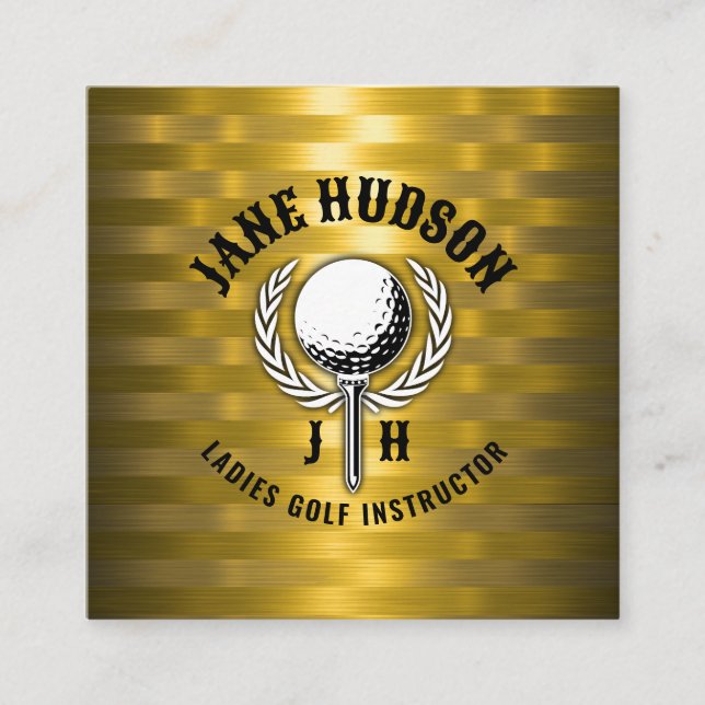 Custom Gold Stripes Golf Monogram Design Square Business Card (Front)