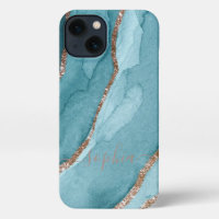 Custom Gold Teal Blue Marble Cell Phone 11 12 Max