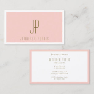 Custom Gold Text Blush Pink Modern Monogram Business Card