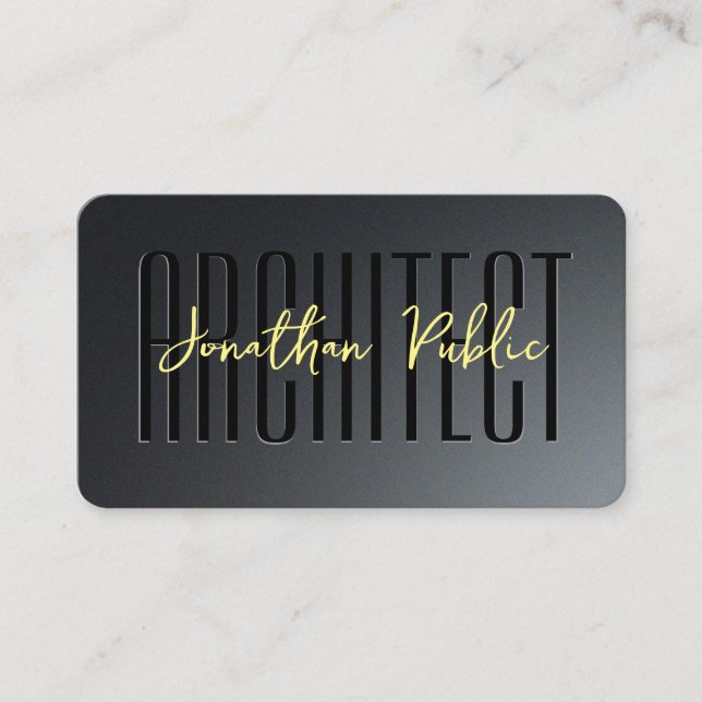 Custom Gold Text Script Architect Black & Grey Business Card (Front)