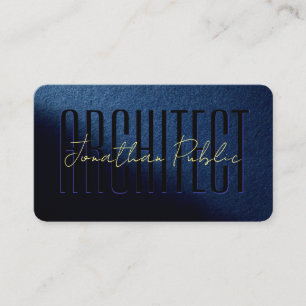 Custom Gold Text Script Name Luxury Blue Architect Business Card