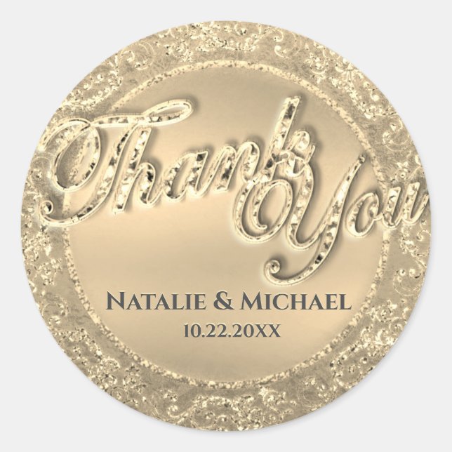 Custom Gold Thank You Classic Round Sticker (Front)