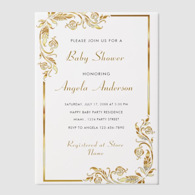 Custom Gold Vellum Baby Shower Invitation Template (Front)