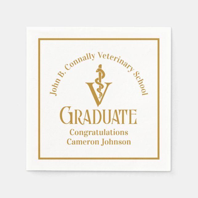 Custom Gold Veterinary School Graduation Party Napkin (Front)