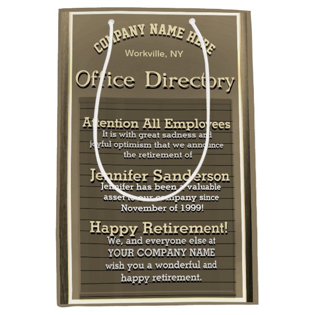 Custom Gold Vintage Retirement Sign Medium Gift Bag (Front)