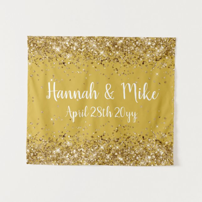 Custom Gold Wedding Backdrop Photo Booth Prop Tapestry (Front (Horizontal))