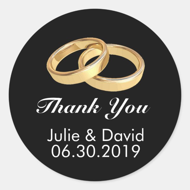 Custom Gold Wedding Rings Thank You Classic Round Sticker (Front)