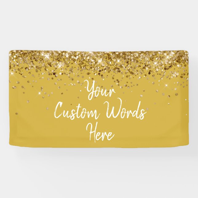 Custom Gold White Birthday Party Photo Booth Prop Banner (Horizontal)