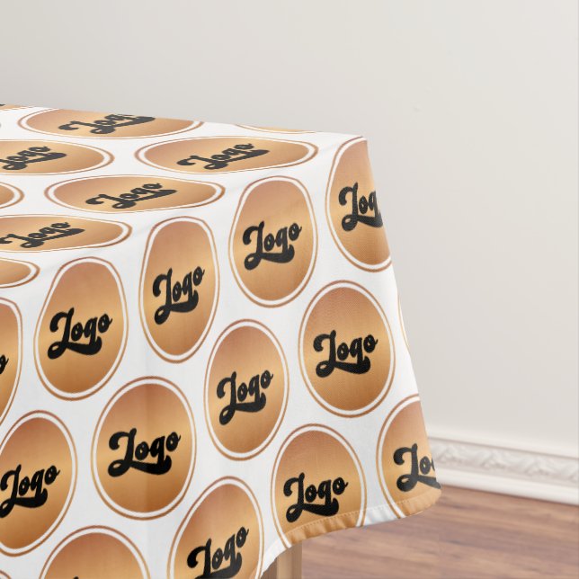 Custom Gold & White Business Company Logo Pattern Tablecloth (In Situ)