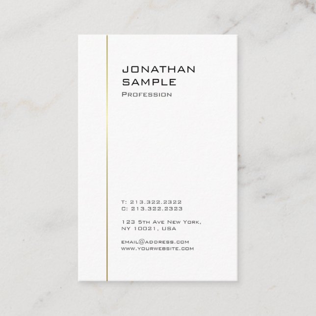 Custom Gold White Modern Minimalistic Template Business Card (Front)