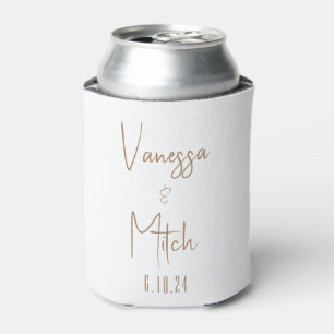 Custom gold white wedding can cooler