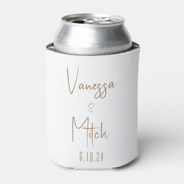 Custom gold white wedding can cooler (Can Front)