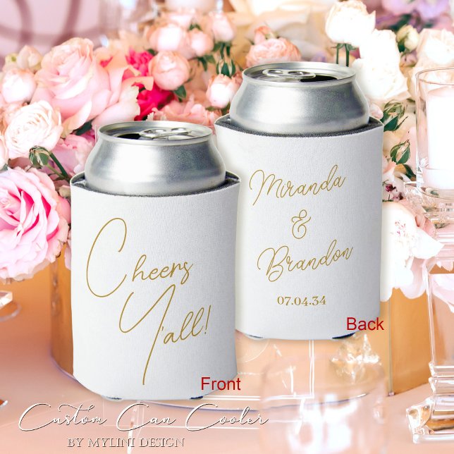 Custom Gold White Wedding Favour Can Cooler (Creator Uploaded)