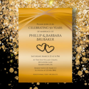 Custom Golden 50th Anniversary Original Heart Arch Invitation