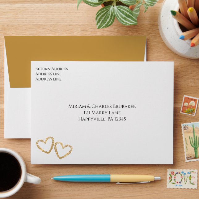 Custom Golden 50th Wedding Anniversary Invitation Envelope (Desk)