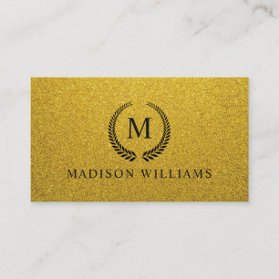 Custom Golden Black and Gold Glitter Monogram Business Card
