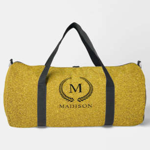 Custom Golden Black and Gold Glitter Monogram Duffle Bag