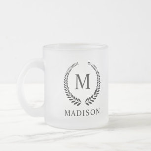 Custom Golden Black and Gold Glitter Monogram Frosted Glass Coffee Mug