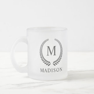 Custom Golden Black and Gold Glitter Monogram Frosted Glass Coffee Mug