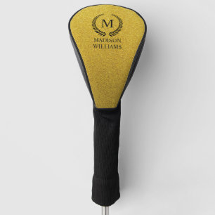 Custom Golden Black and Gold Glitter Monogram Golf Head Cover