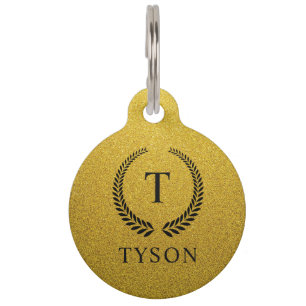 Custom Golden Black and Gold Glitter Monogram Pet Tag