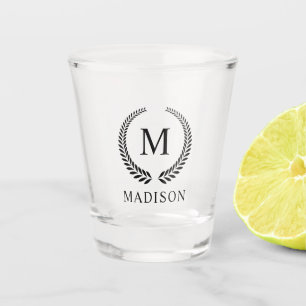 Custom Golden Black and Gold Glitter Monogram Shot Glass