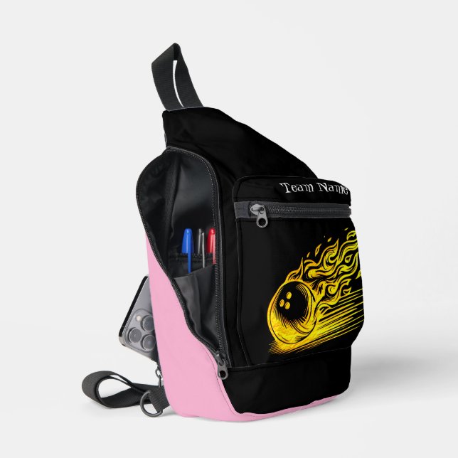 Custom Golden Bowling Art Design Sling Bag (Open)