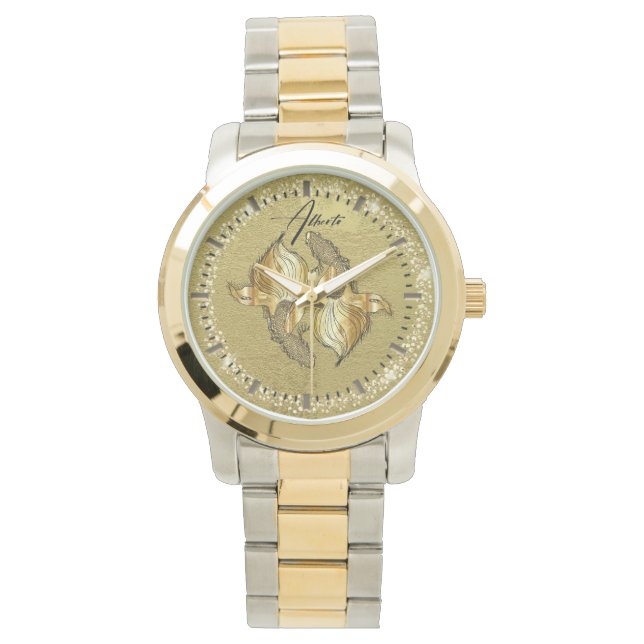 Custom golden clock with goldfish watch (Front)