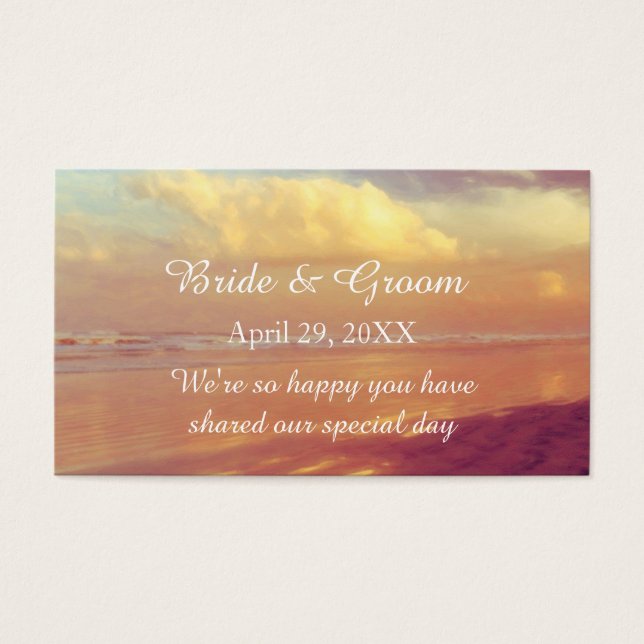 Custom Golden Dawn Beach Wedding Favour Tag (Front)