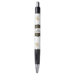 Custom golden flowered white pen