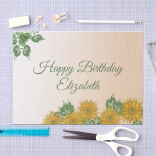 Custom Golden Flowers Art Corners Birthday Tissue Paper