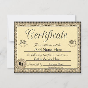 Custom Golden Gift Certificate for Invitations