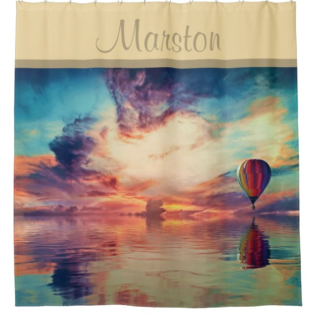 Custom Golden Hot Air Balloon Name Shower Curtain (Front)
