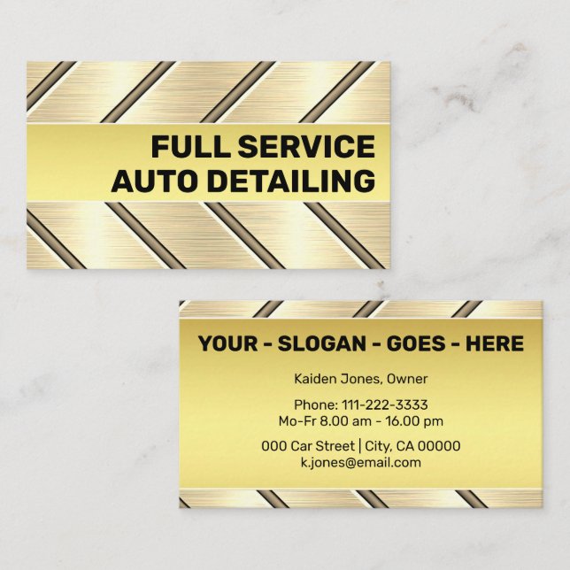 Custom Golden Metal Steel Car Service Cool  Business Card (Front/Back)