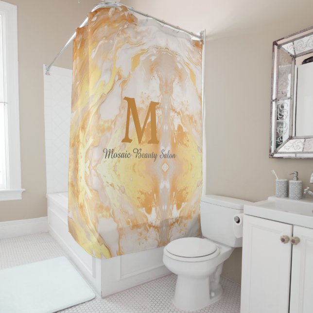 Custom Golden Opulent Marbled Beauty Salon Shower Curtain (In Situ)