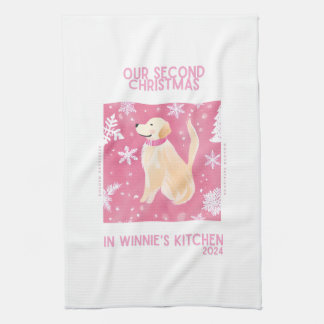 Custom Golden Retreiver Pink Christmas Tea Towel