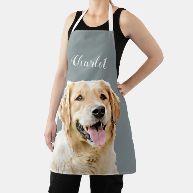 Custom Golden Retriever Dog Personalised Drawn Apron (Insitu)