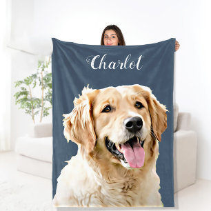 Custom Golden Retriever Dog Personalised Drawn Fleece Blanket