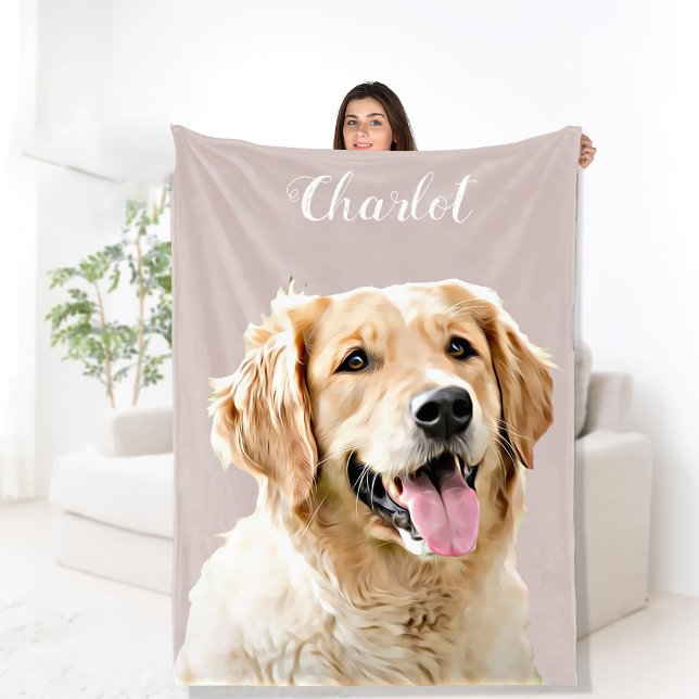 Custom Golden Retriever Dog Personalised Drawn Fleece Blanket (Creator Uploaded)