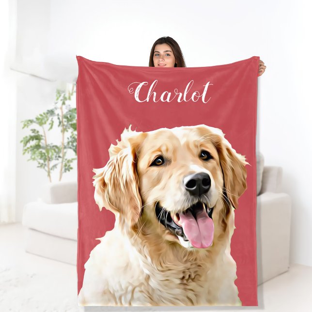 Custom Golden Retriever Dog Personalised Drawn Fleece Blanket (Creator Uploaded)