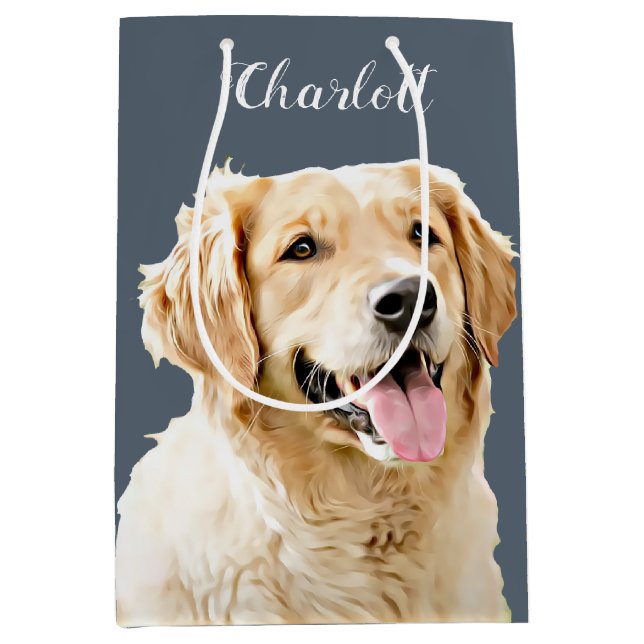 Custom Golden Retriever Dog Personalised Drawn Medium Gift Bag (Front)