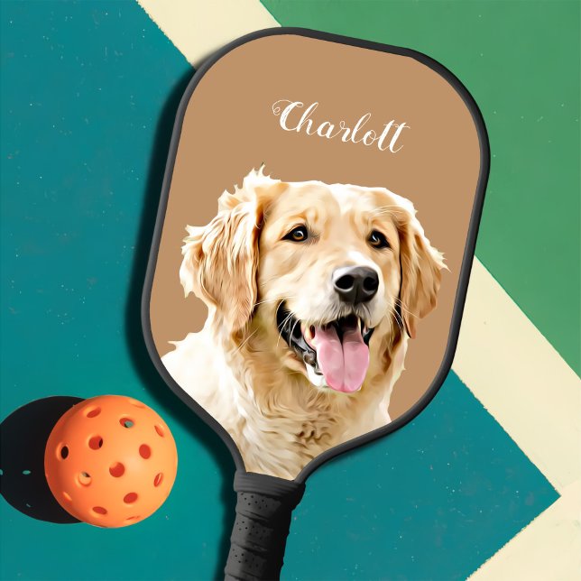 Custom Golden Retriever Dog Personalised Drawn Pickleball Paddle (Creator Uploaded)